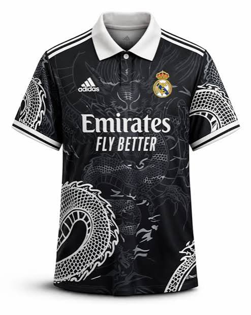 REAL MADRID BLACK DRAGON JERSEY (EMBROIDERY LOGO)