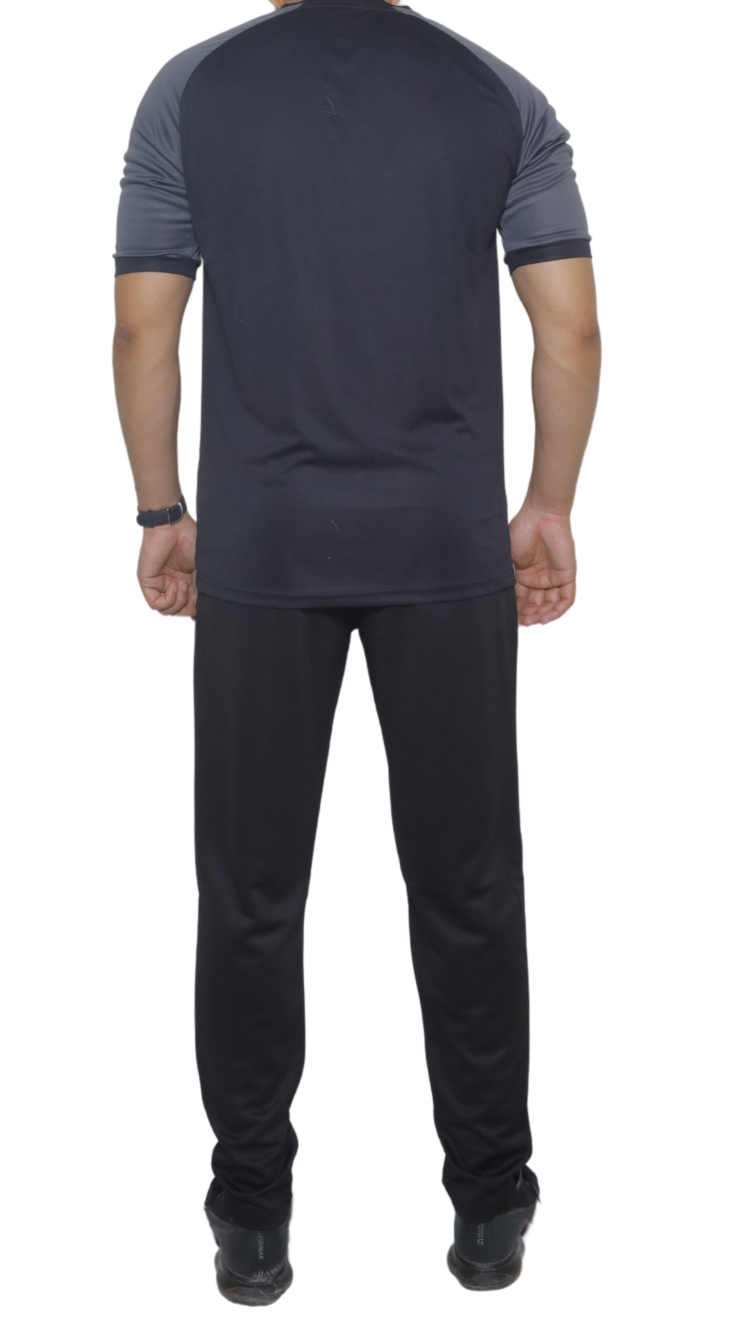 BLACK SHIRT WITHE GREY SHOULDER AND BLACK TROUSER DRI-FIT SUMMER Track Suit