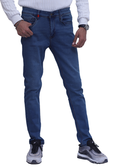 Slim Fit Denim Jeans In Bleach Look and Conrast Stitching