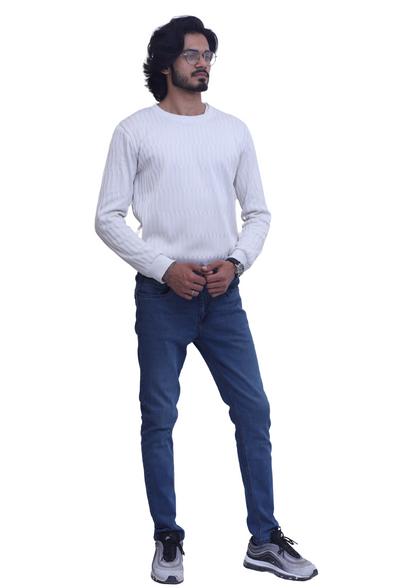 Slim Fit Denim Jeans In Bleach Look and Conrast Stitching