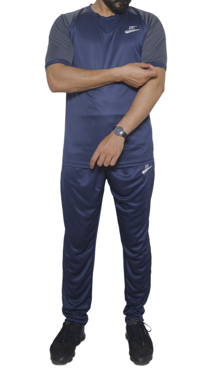 Navy Blue Based and Grey Sleeved Summer's Track Suit