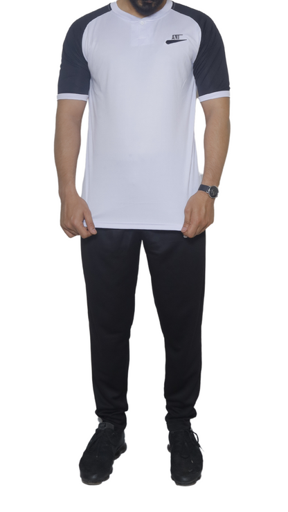 White Shirt With Black Shoulder and Black Trouser-Summer's Track Suits