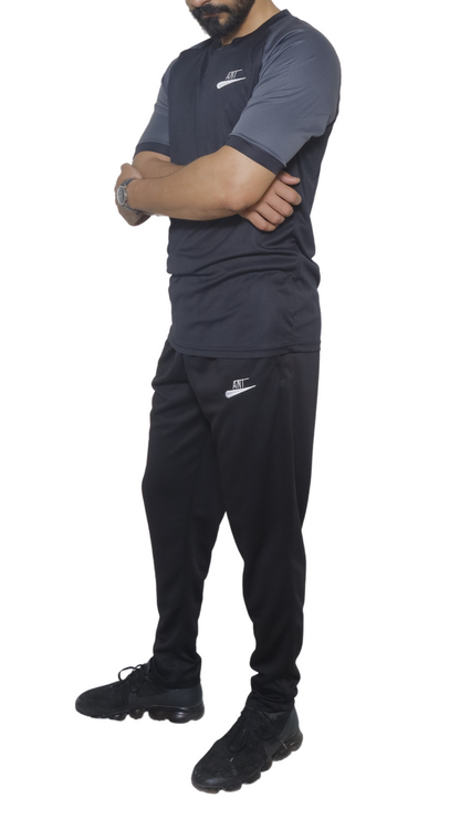 BLACK SHIRT WITHE GREY SHOULDER AND BLACK TROUSER  DRI-FIT SUMMER Track Suit