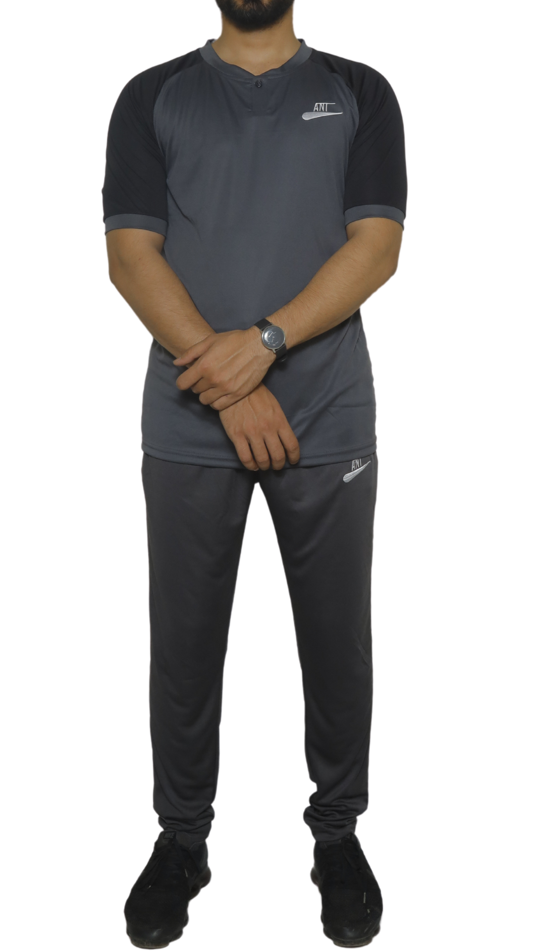 Grey Shirt With Black Shoulder and Black Trouser-Summer's Track Suit