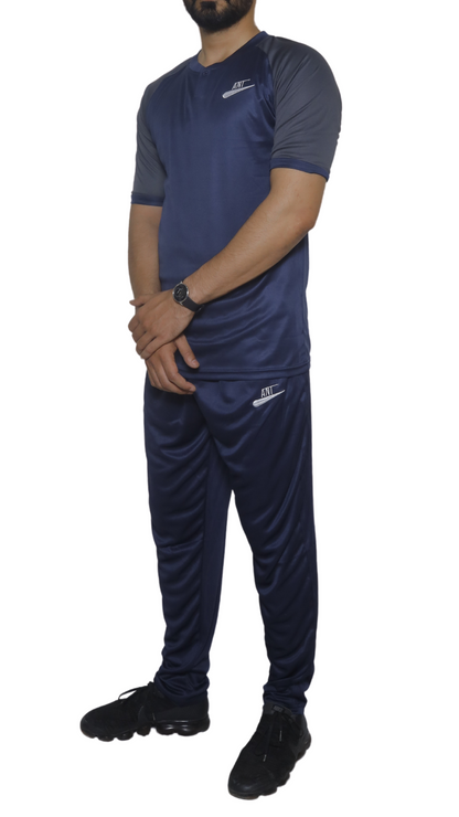 Navy Blue Based and Grey Sleeved Summer's Track Suit