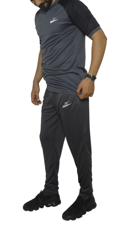 Grey Shirt With Black Shoulder and Black Trouser-Summer's Track Suit